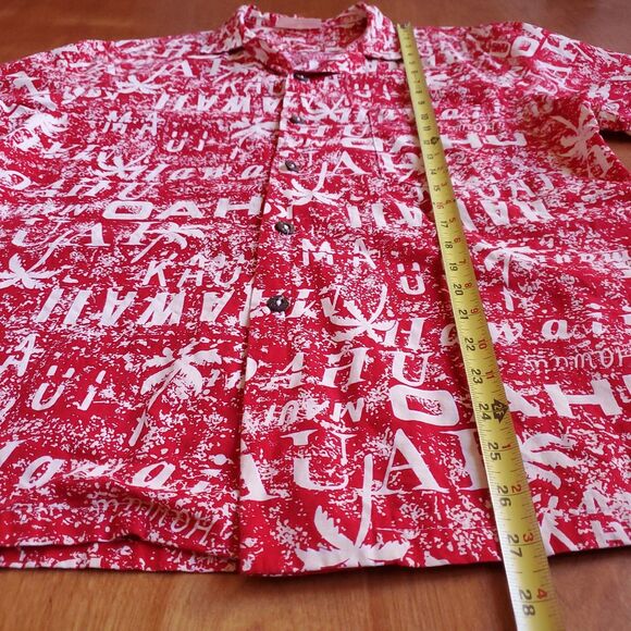 Vintage Hawaiian Shirt Mens M Red Pelele Hawaii Oahu Kauai Maui Palm Tree Button - Picture 7 of 11